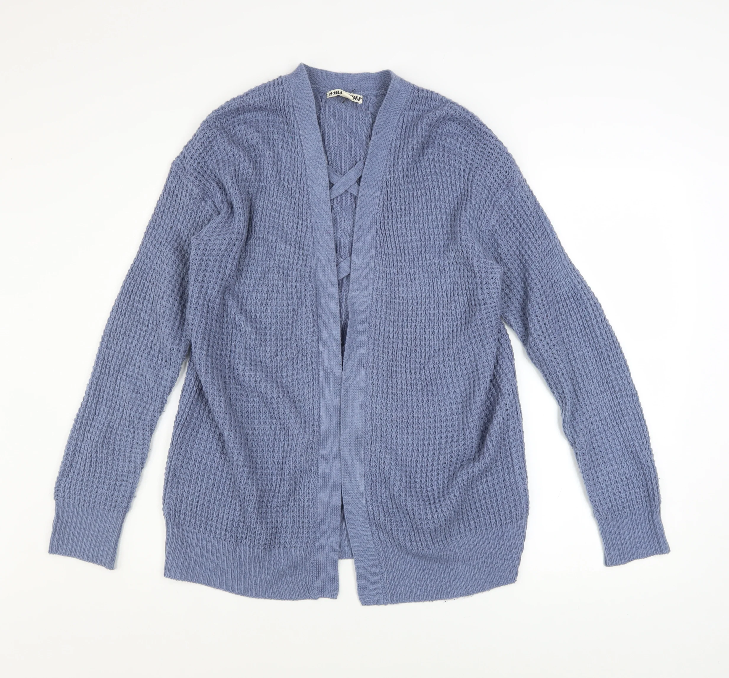 Moral Fiber Women's Blue Waffle Knit Open Cardigan Size M