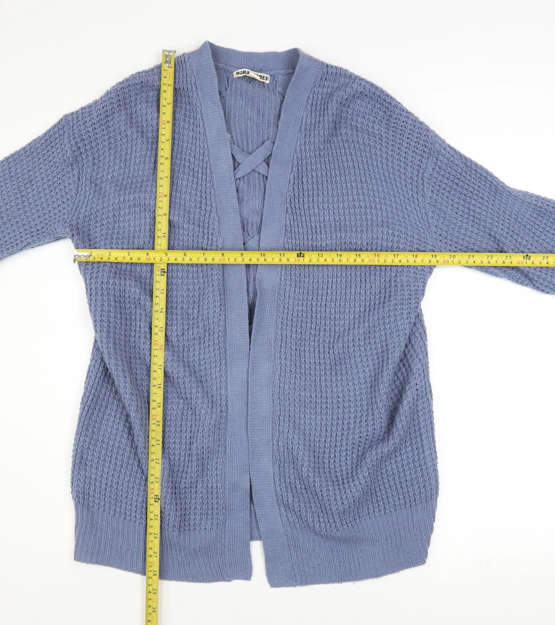 Moral Fiber Women's Blue Waffle Knit Open Cardigan Size M - Image 2