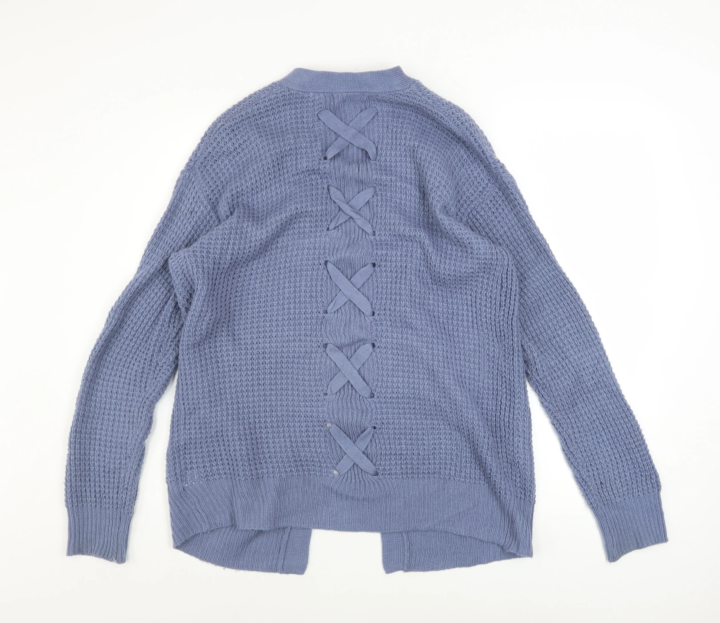 Moral Fiber Women's Blue Waffle Knit Open Cardigan Size M - Image 3
