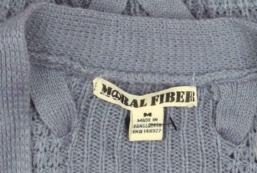Moral Fiber Women's Blue Waffle Knit Open Cardigan Size M - Image 4