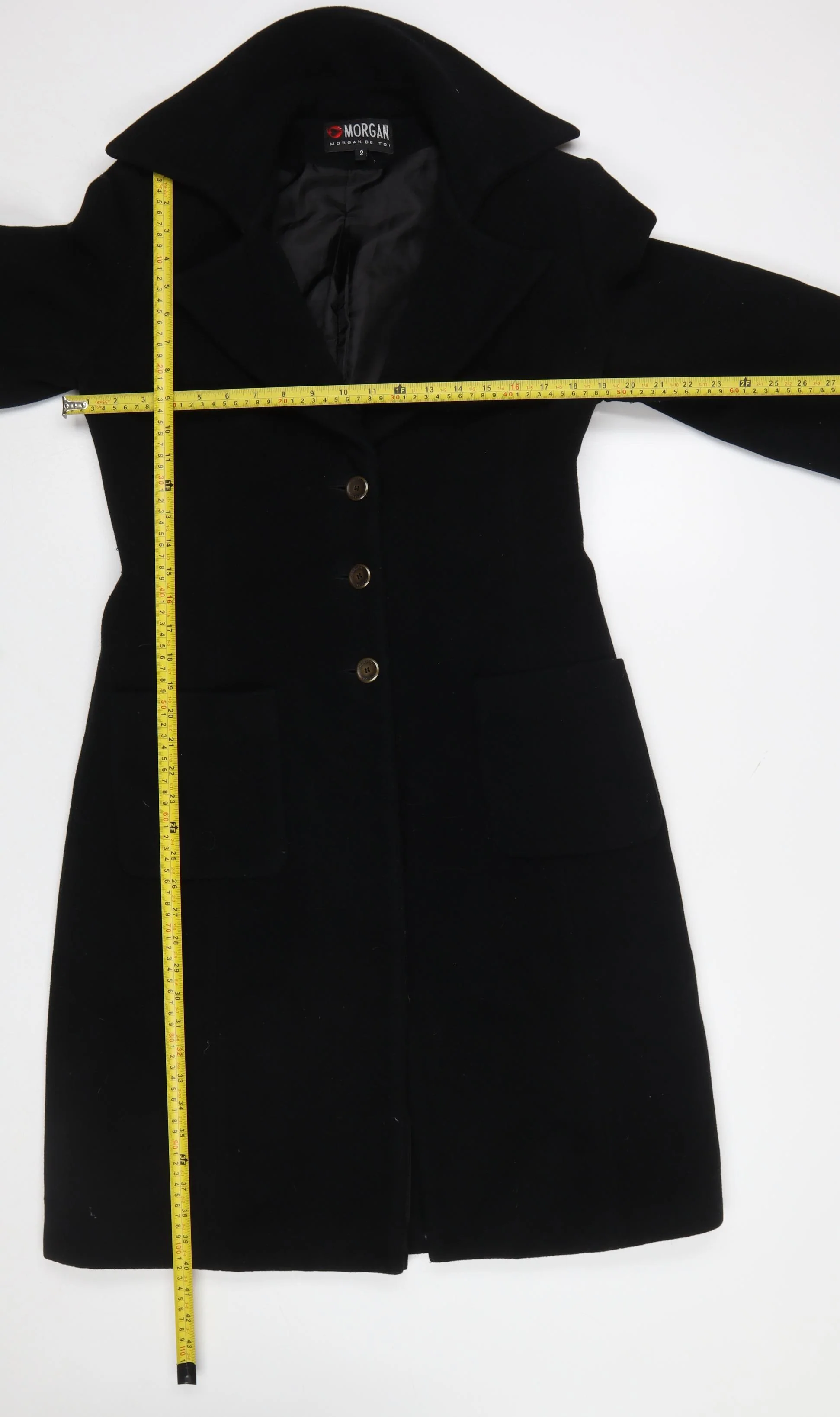 Morgan de Toi Women's Black Wool Long Coat Size 10 Classic Overcoat - Image 2
