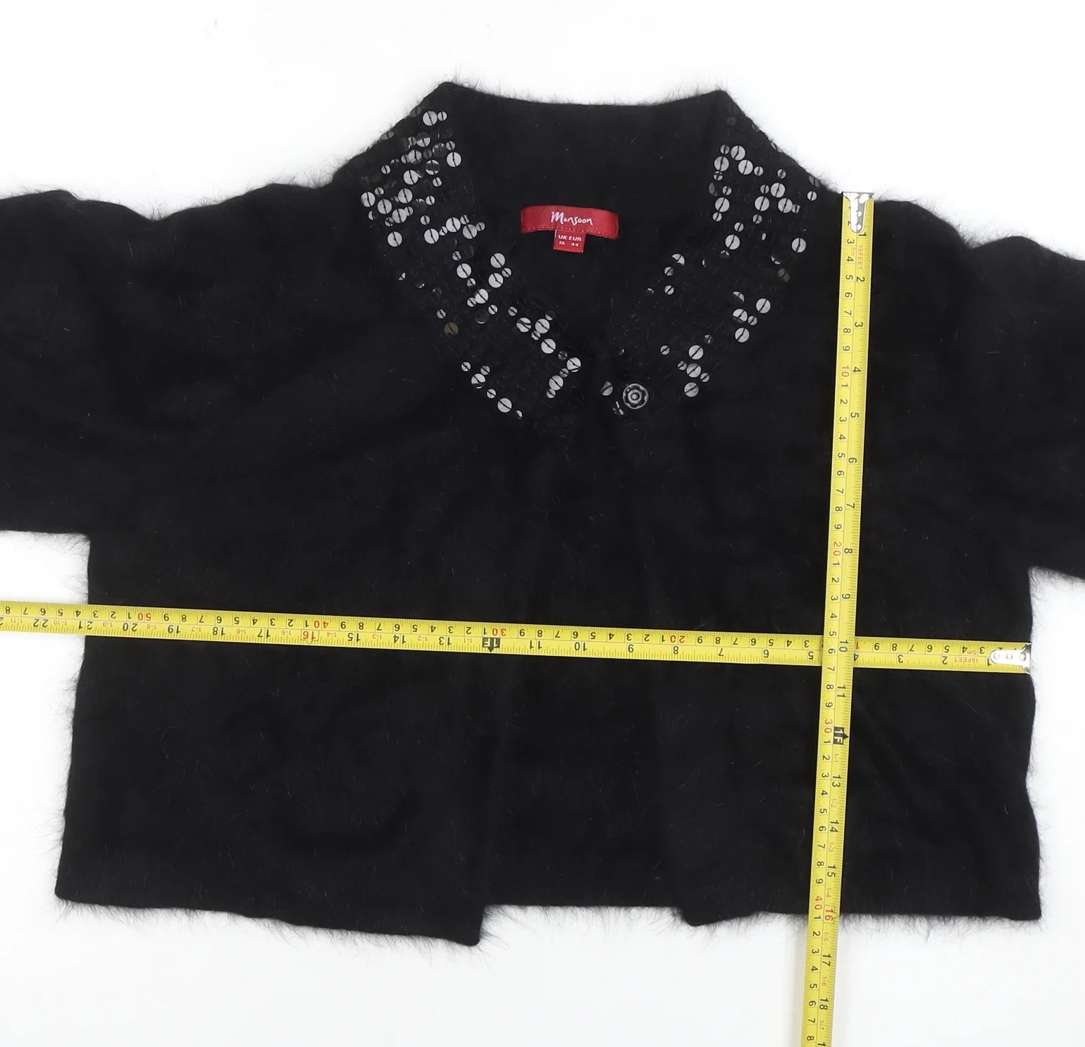 Morgan Women’s Black Sequin Angora 3/4 Sleeve Cardigan UK 16 - Image 2