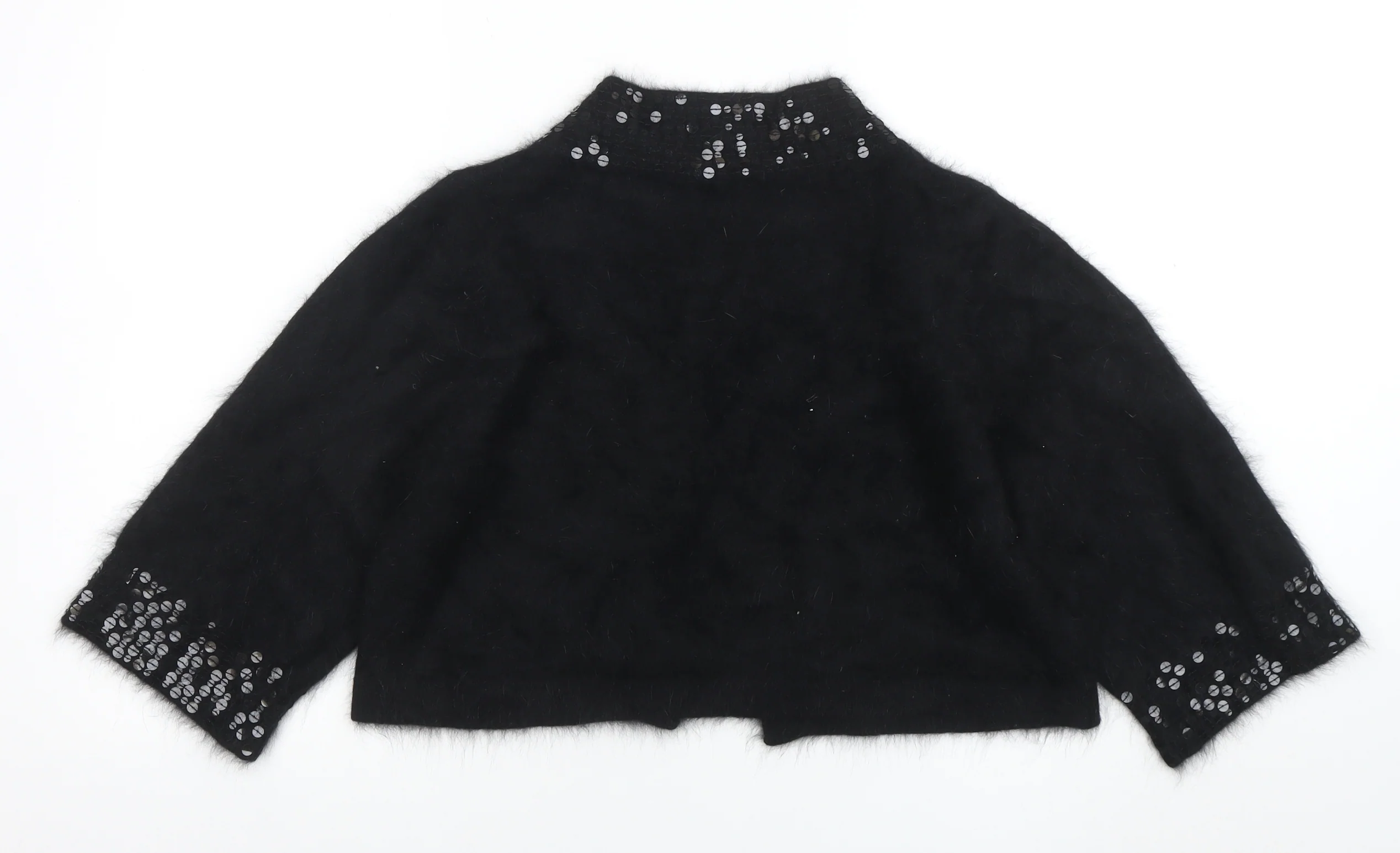 Morgan Women’s Black Sequin Angora 3/4 Sleeve Cardigan UK 16 - Image 3