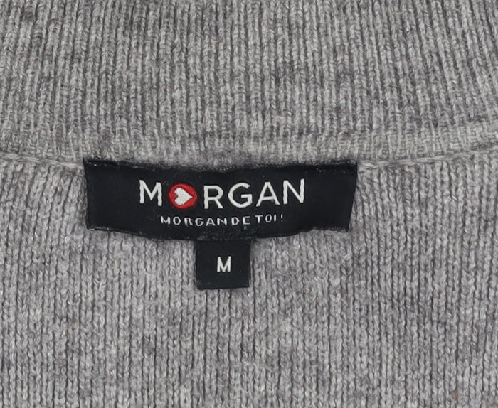 Morgan Women’s Grey Black Open Knit Long Sleeve Cardigan M - Image 4