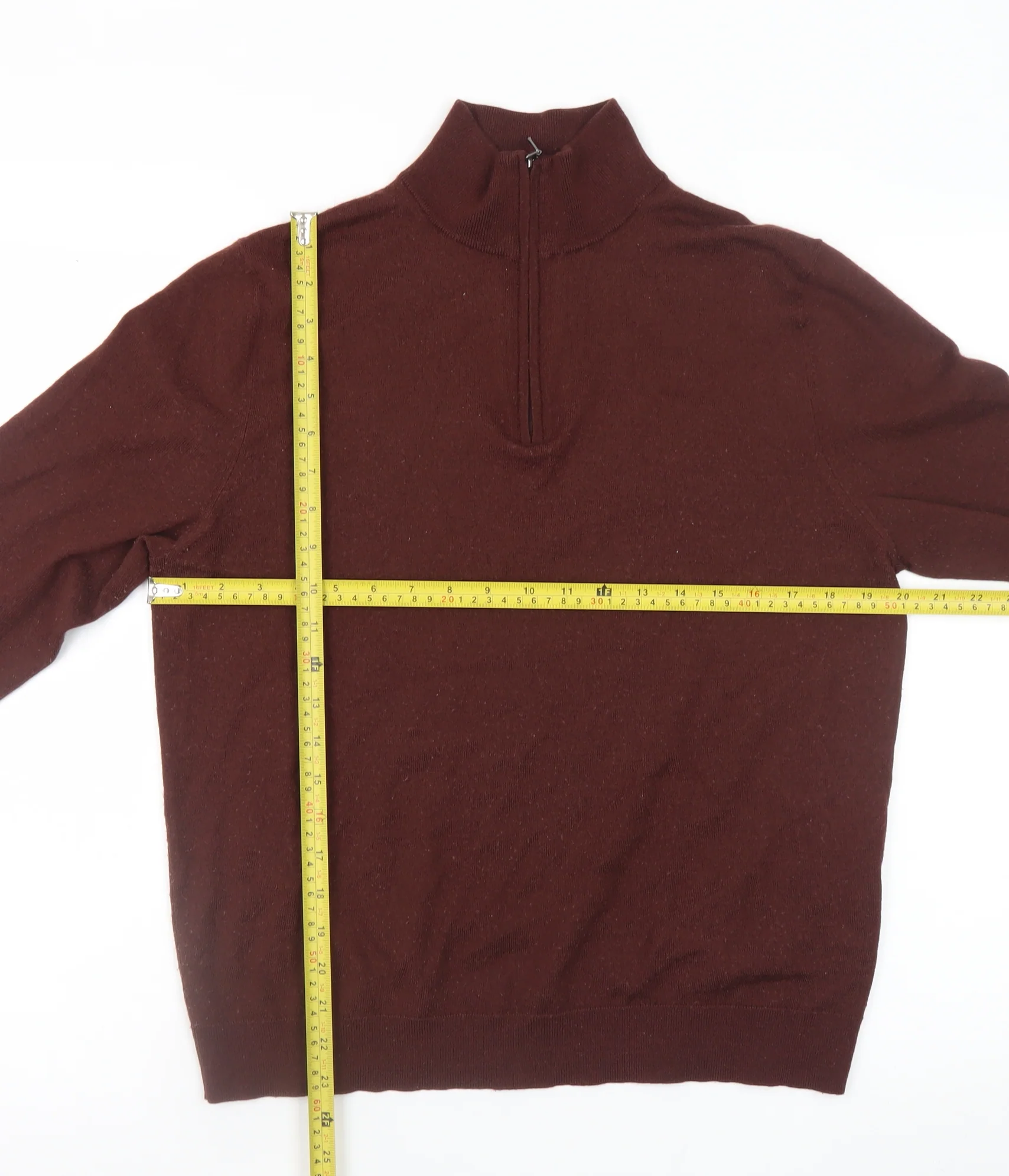 Moss Bros Men’s Brown L 1/2 Zip High Neck Merino Wool Jumper - Image 2
