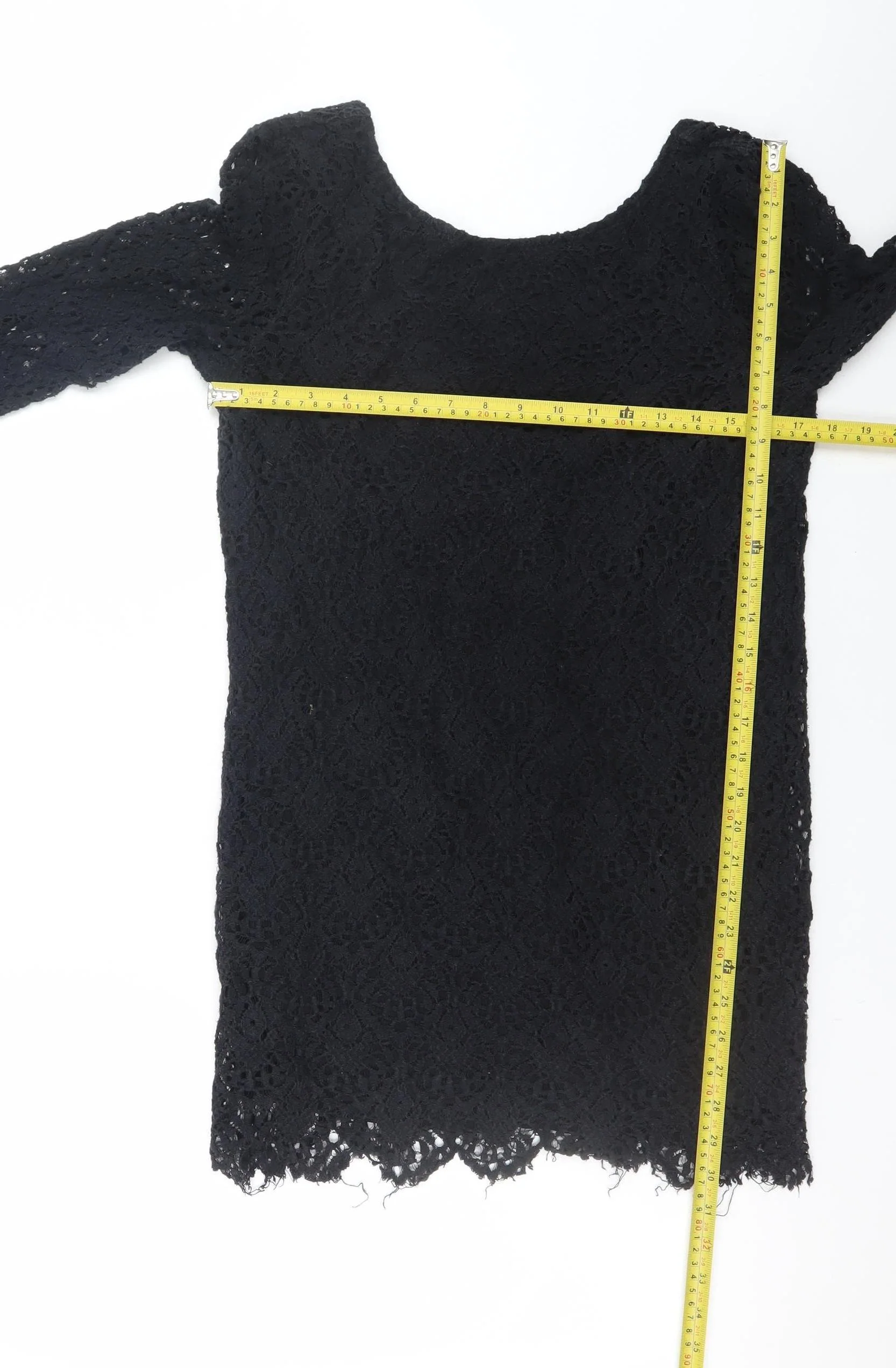 Moss Copenhagen Women Black Lace Shift Dress Size L 3/4 Sleeve - Image 2