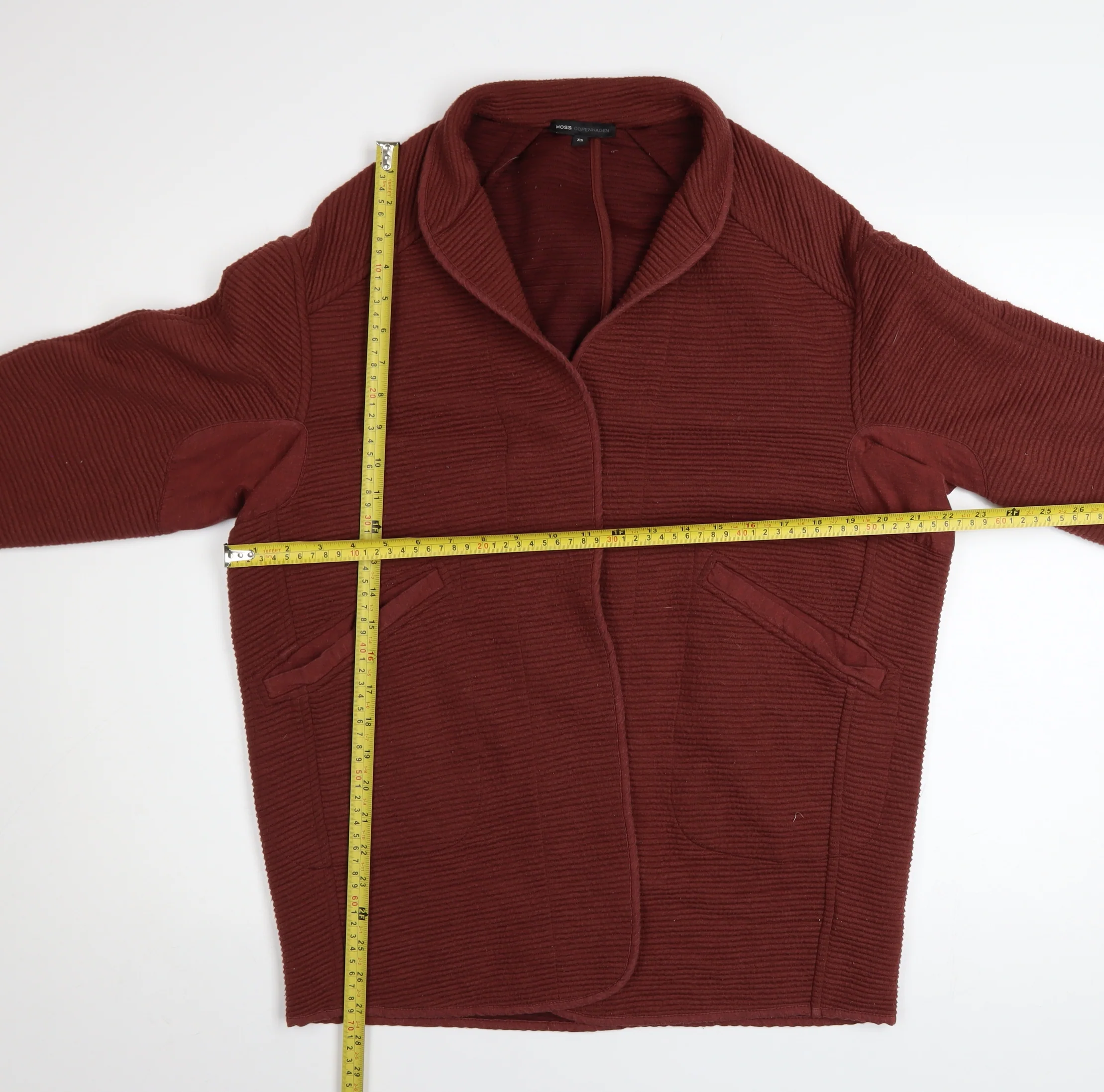 Moss Copenhagen Women’s Brown Knit Coatigan XS Relaxed Fit Open Front - Image 2