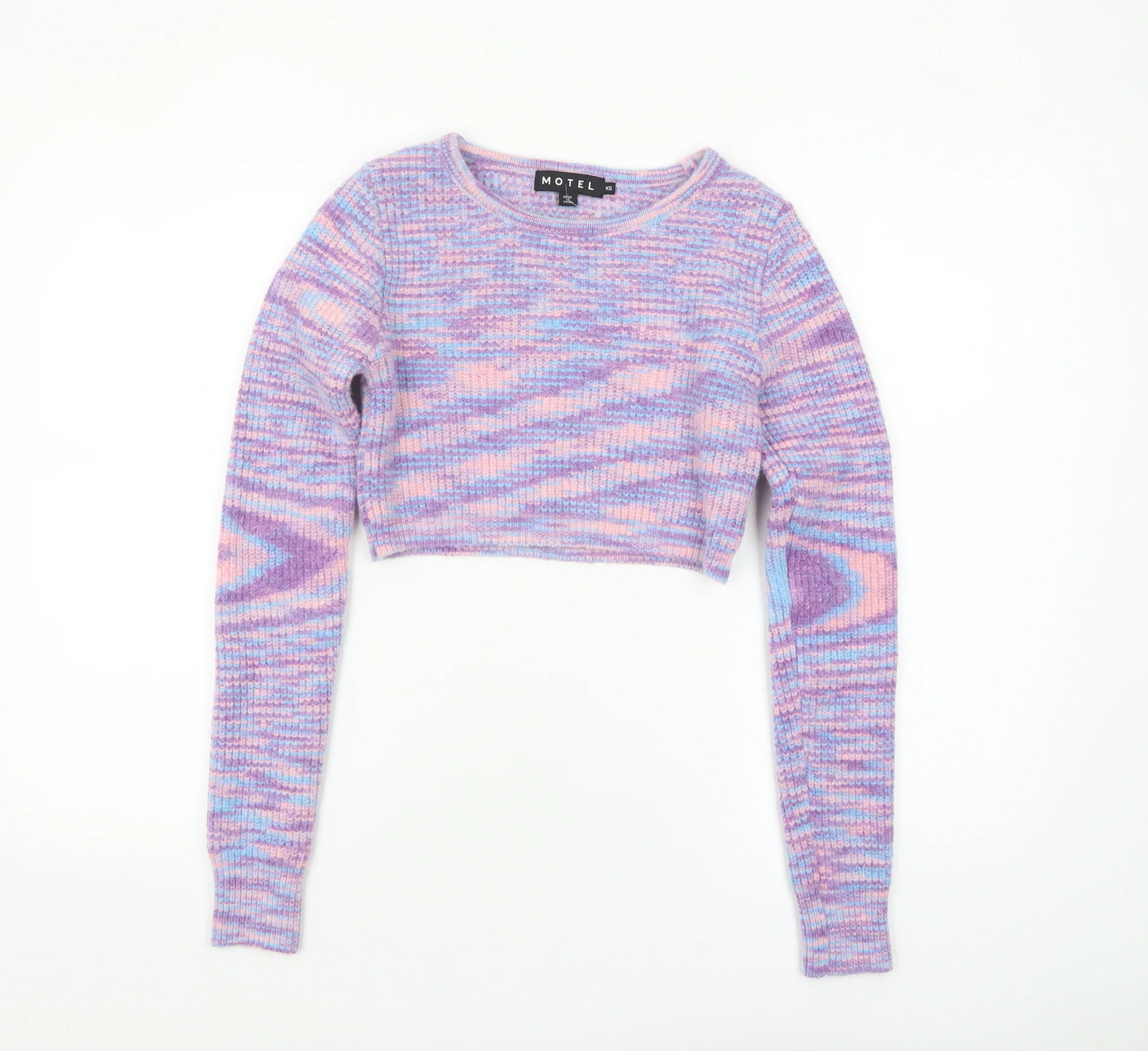 Motel Women’s Multicoloured Knit Crop Jumper XS Crew Neck Pullover