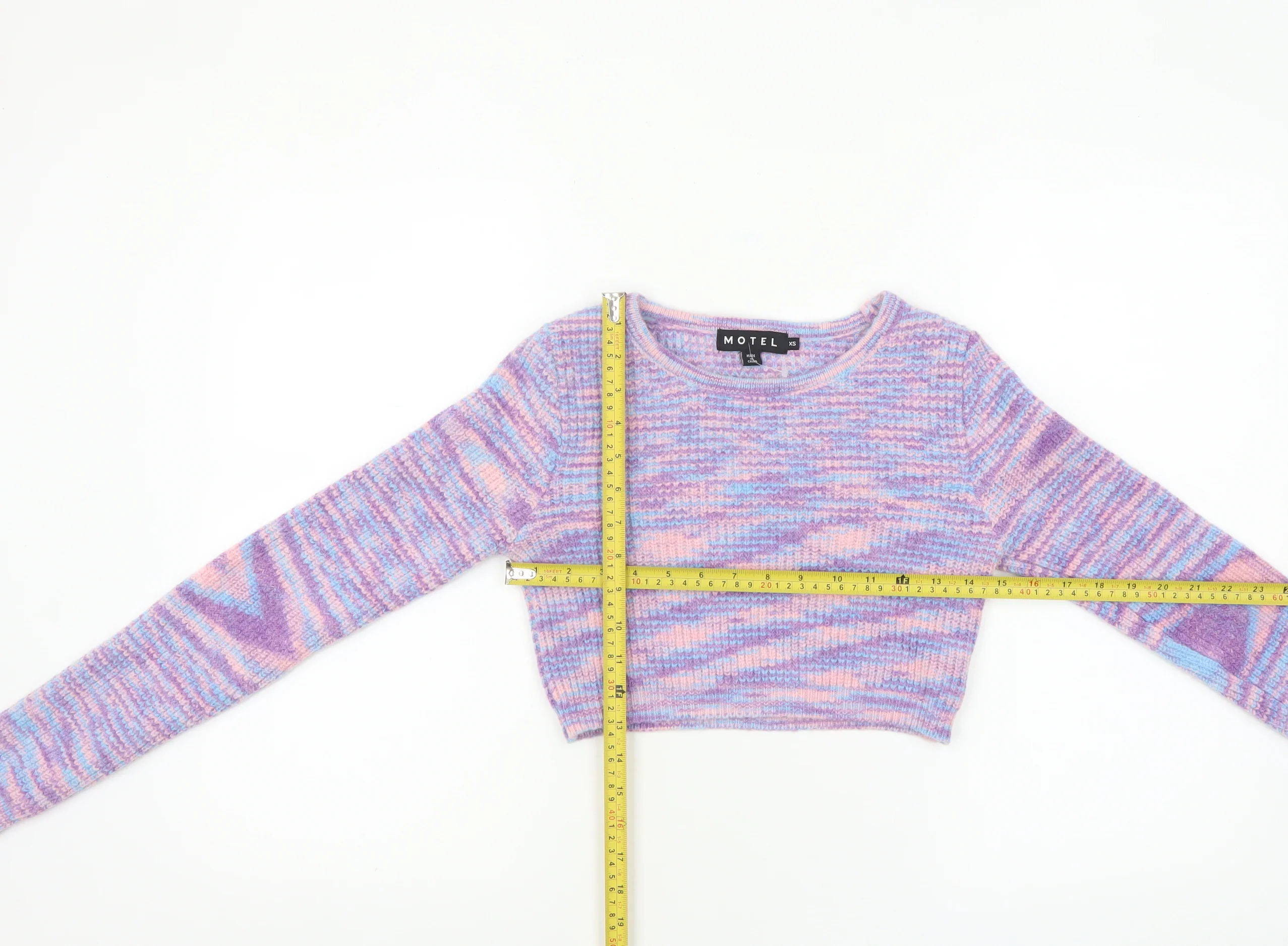Motel Women’s Multicoloured Knit Crop Jumper XS Crew Neck Pullover - Image 2