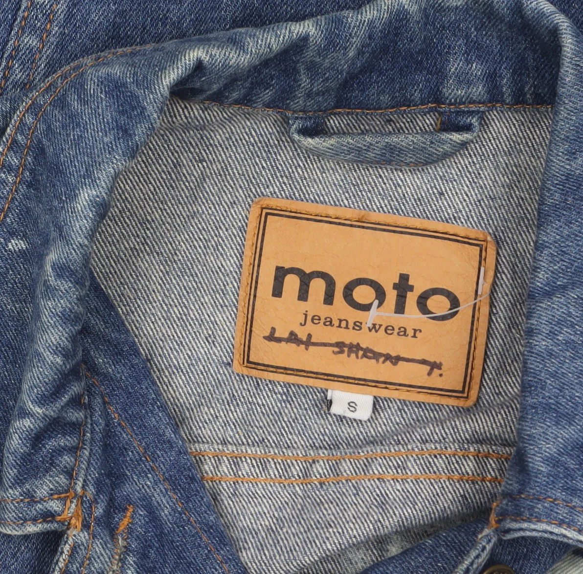 Moto Womens Blue Cropped Denim Jacket Small Star Print Vintage Style - Image 5