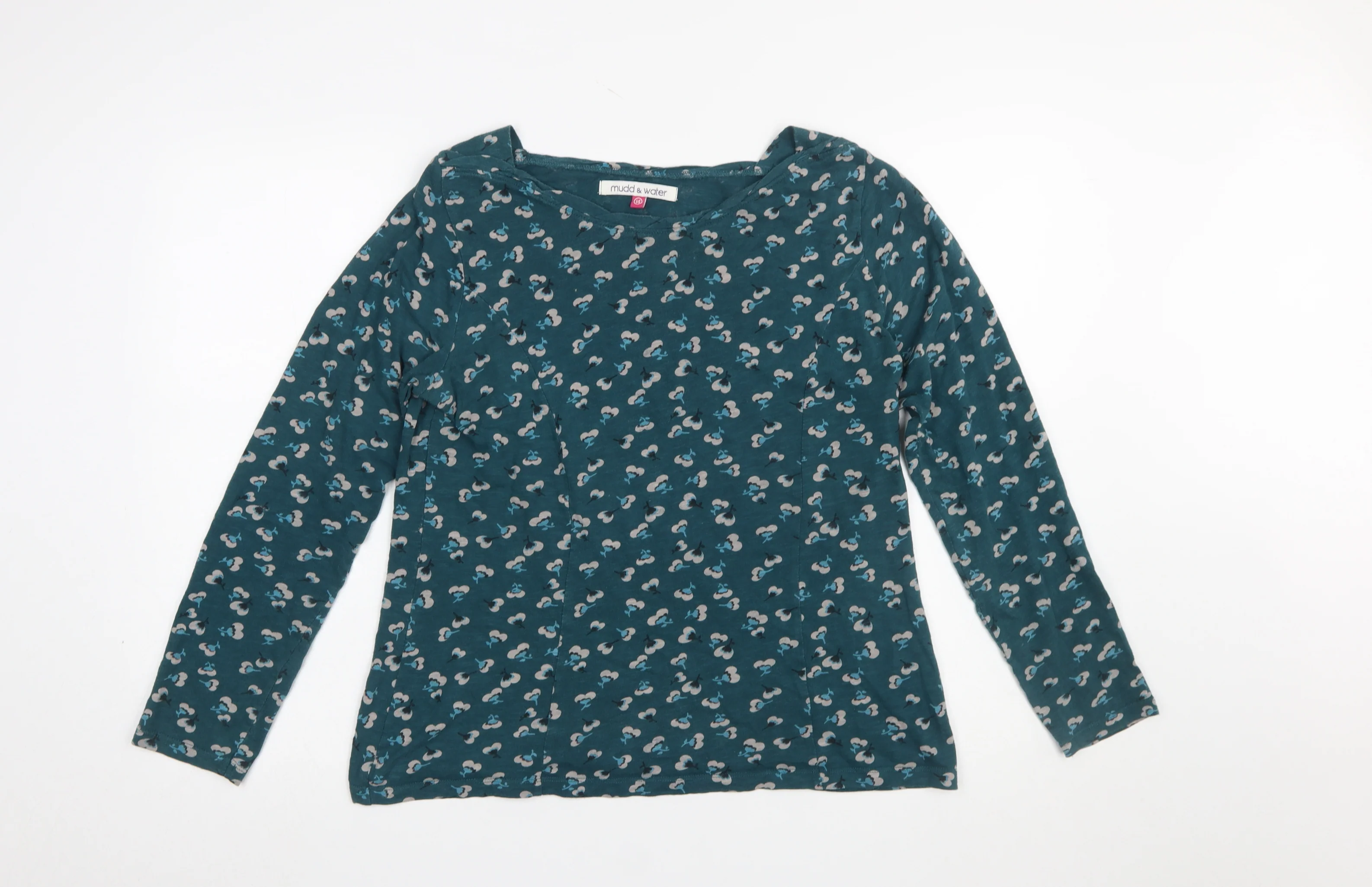 Mudd & Water Women's Green Floral Long Sleeve Organic Cotton T-Shirt Size 14