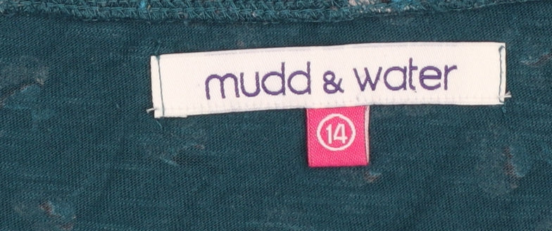 Mudd & Water Women's Green Floral Long Sleeve Organic Cotton T-Shirt Size 14 - Image 4