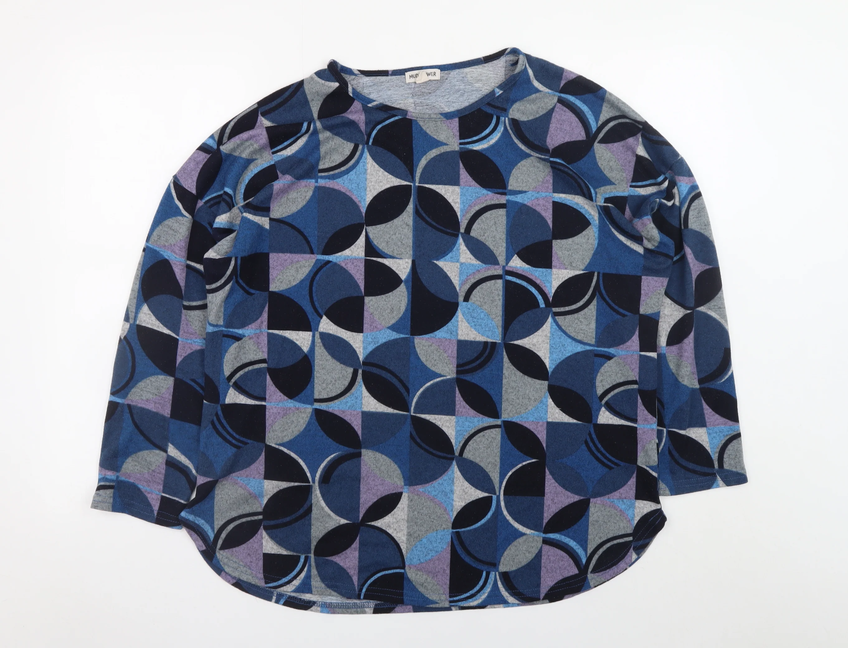 Mudflower Women's Multicoloured Geometric Long Sleeve Jersey T-Shirt UK 16