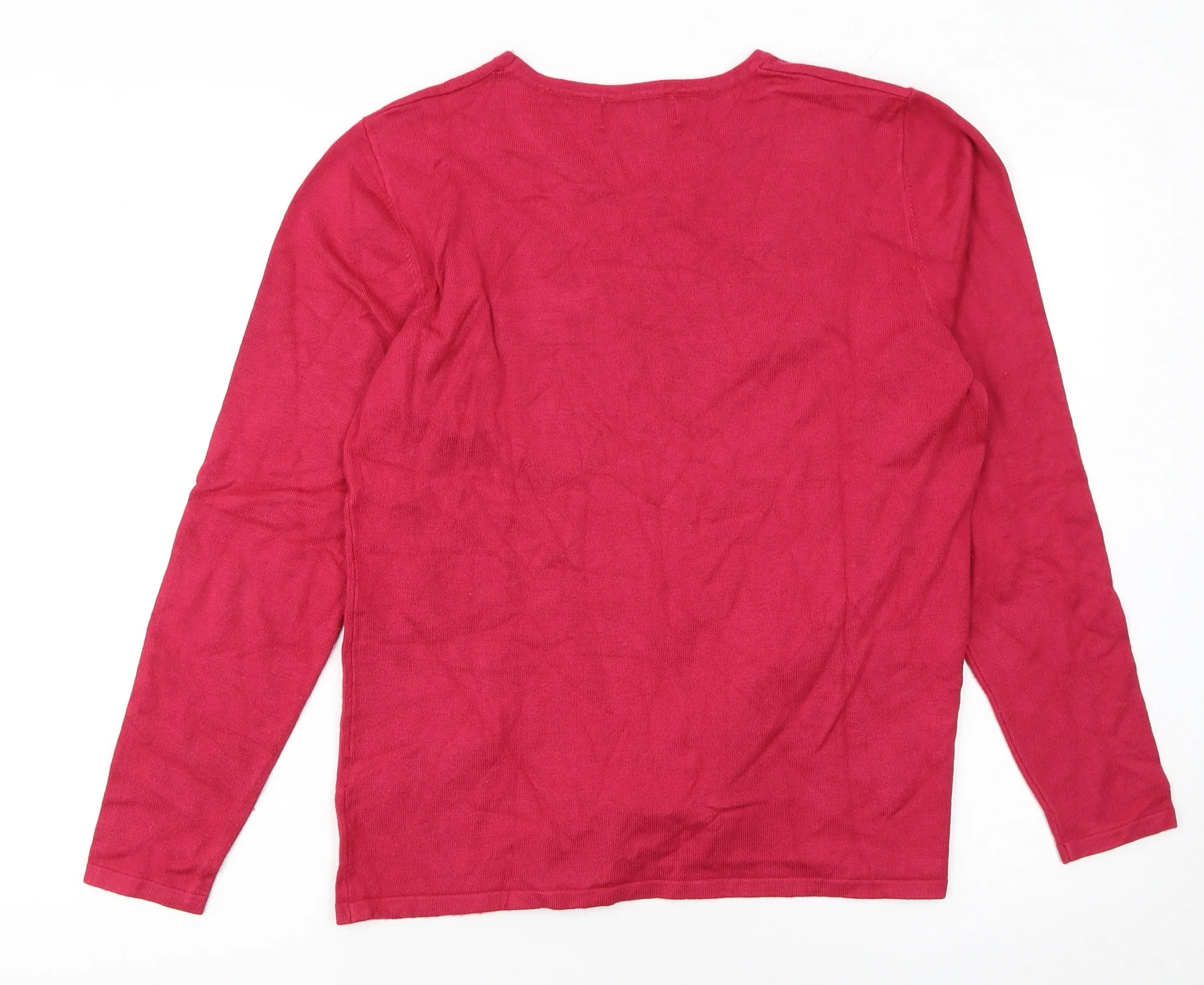 Mudflower Womens Red Star Beaded Long Sleeve Pullover Jumper M - Image 3