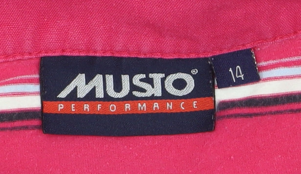Musto Women's Pink Striped Long Sleeve Cotton Polo Shirt Size 14 - Image 5