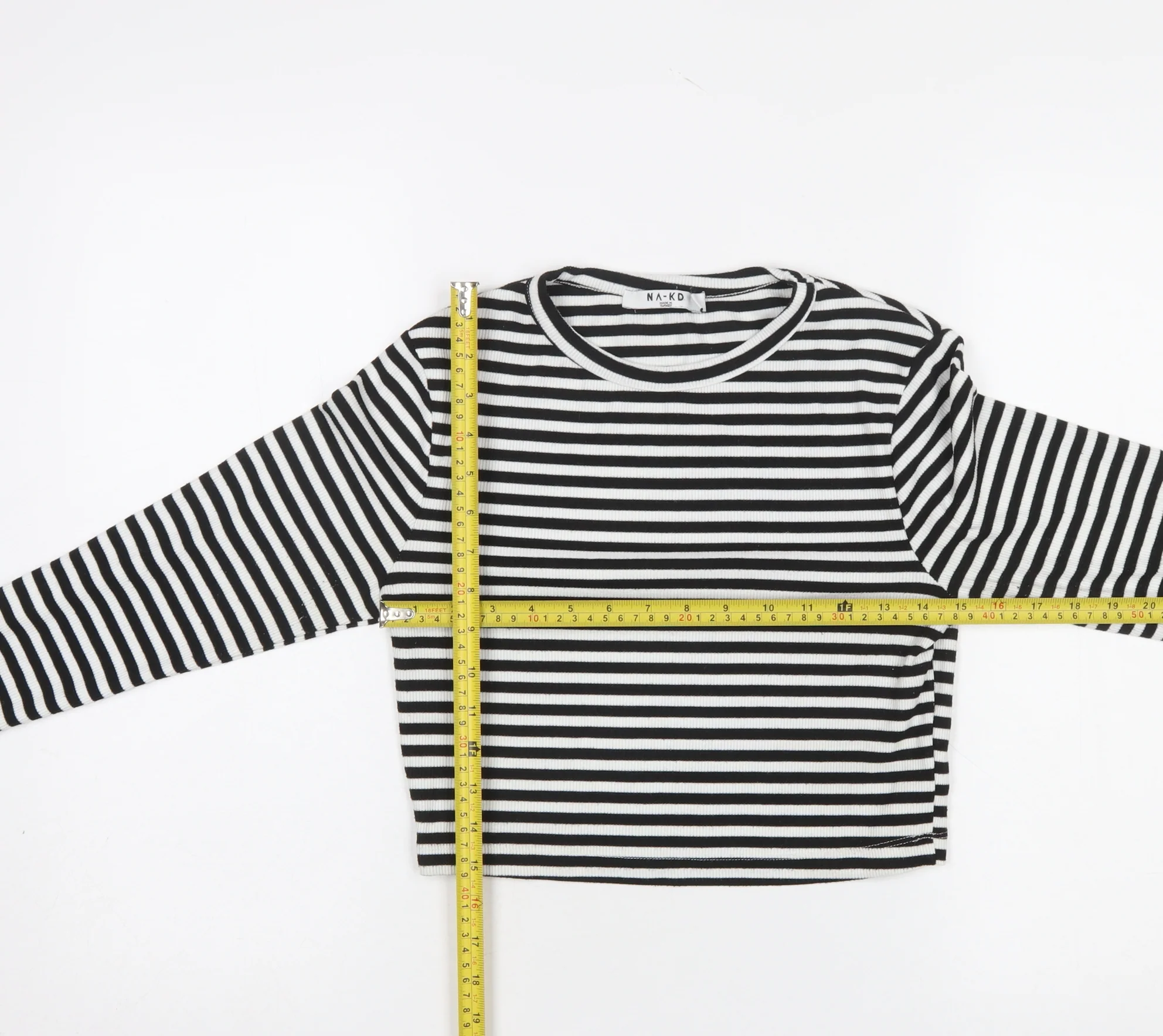 NA-KD Womens Black Striped Cropped Long Sleeve T-Shirt L - Image 2