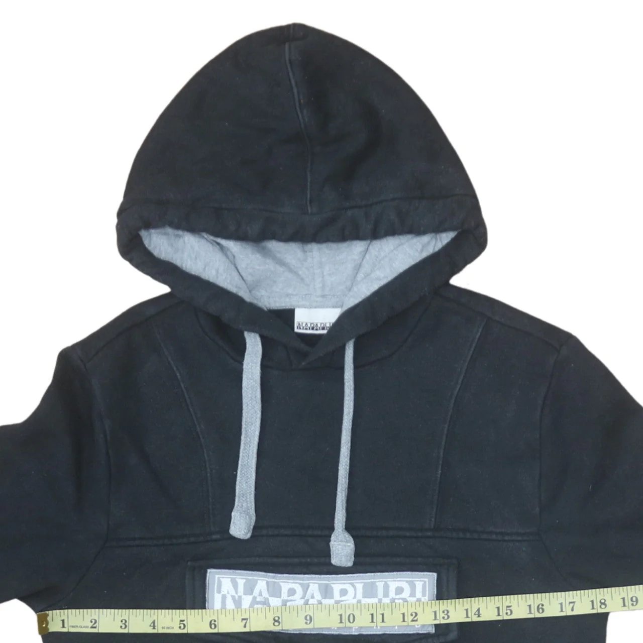 Napapijri Men's Black Pullover Hoodie M Logo Fleece Sweatshirt - Image 2