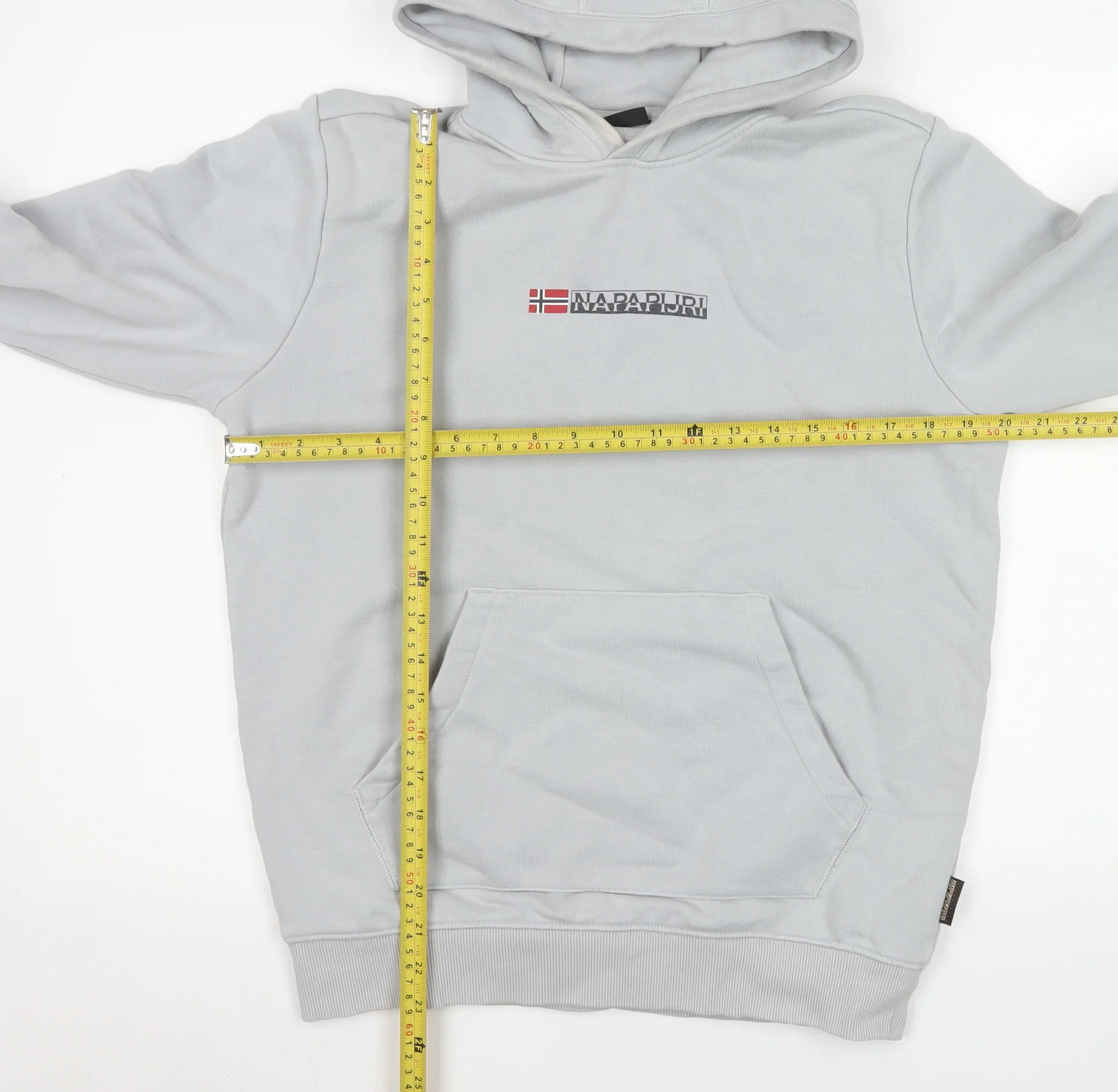 Napapijri Men's Grey Pullover Hoodie S Regular Fit Fleece Logo - Image 2