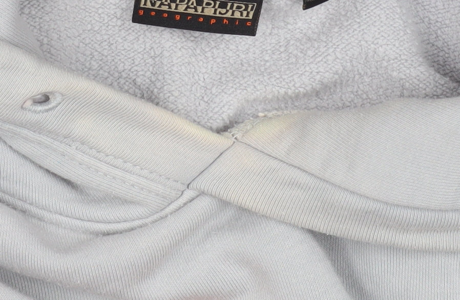 Napapijri Men's Grey Pullover Hoodie S Regular Fit Fleece Logo - Image 4