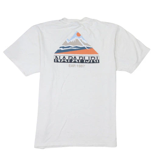 Napapijri Men's White Graphic Outdoor Cotton T-Shirt Size L - Image 4