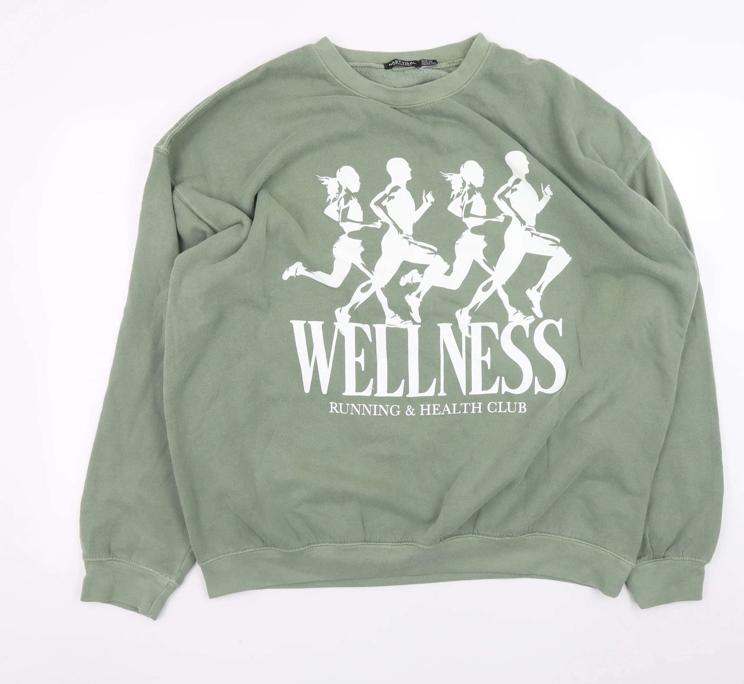 Nasty Gal Women’s Green Wellness Graphic Pullover Sweatshirt UK 24/26