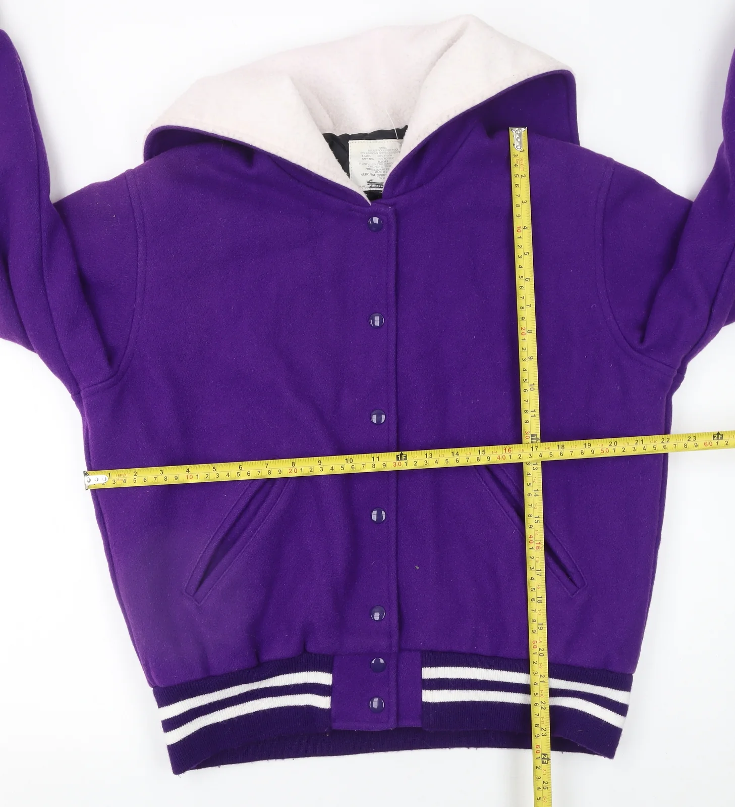 National Spirit Group Womens Purple Wool Varsity Jacket L Hooded Retro - Image 2