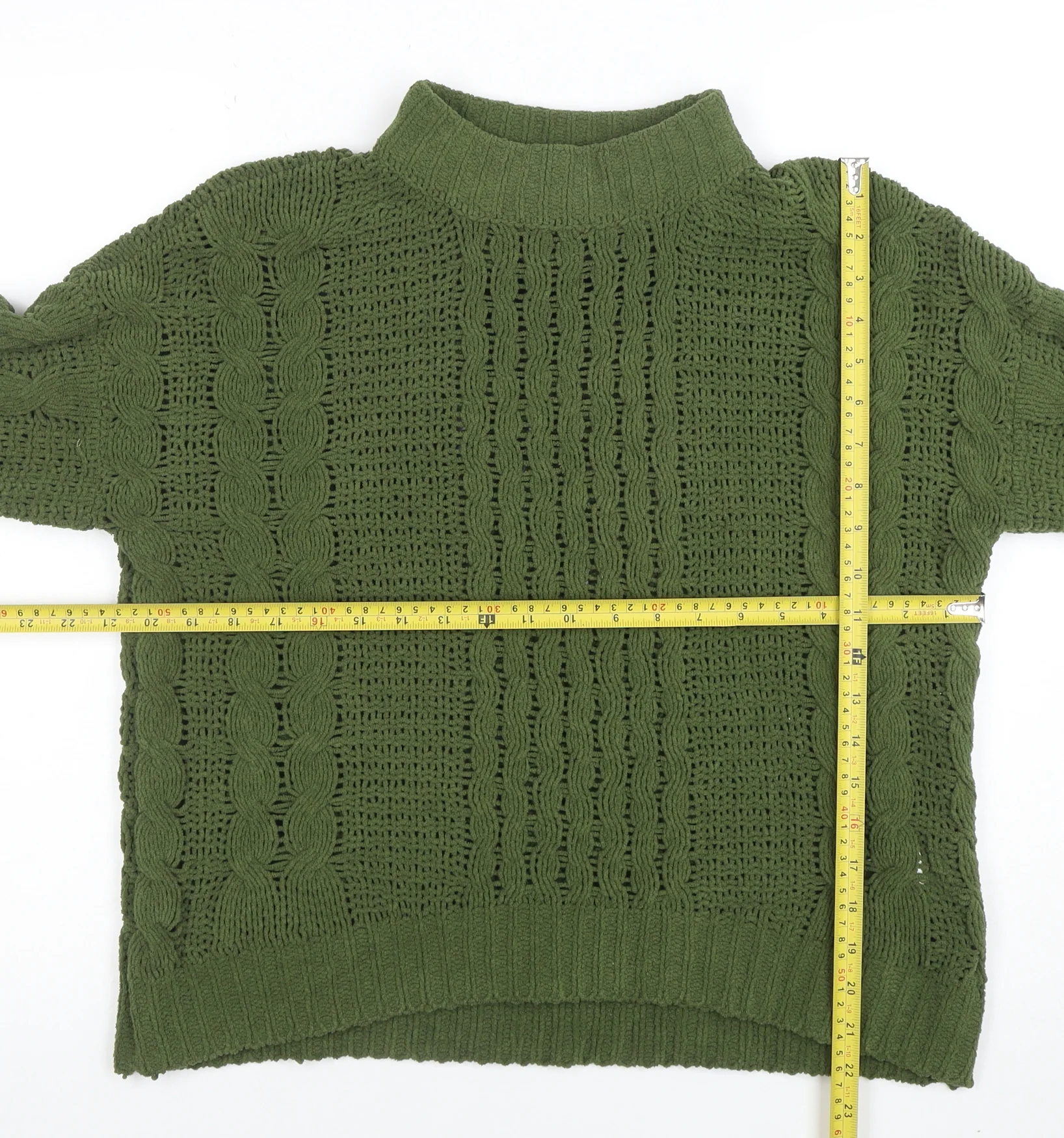 Natural Women’s Green Mock Neck Cable Knit Pullover Jumper Size S - Image 2