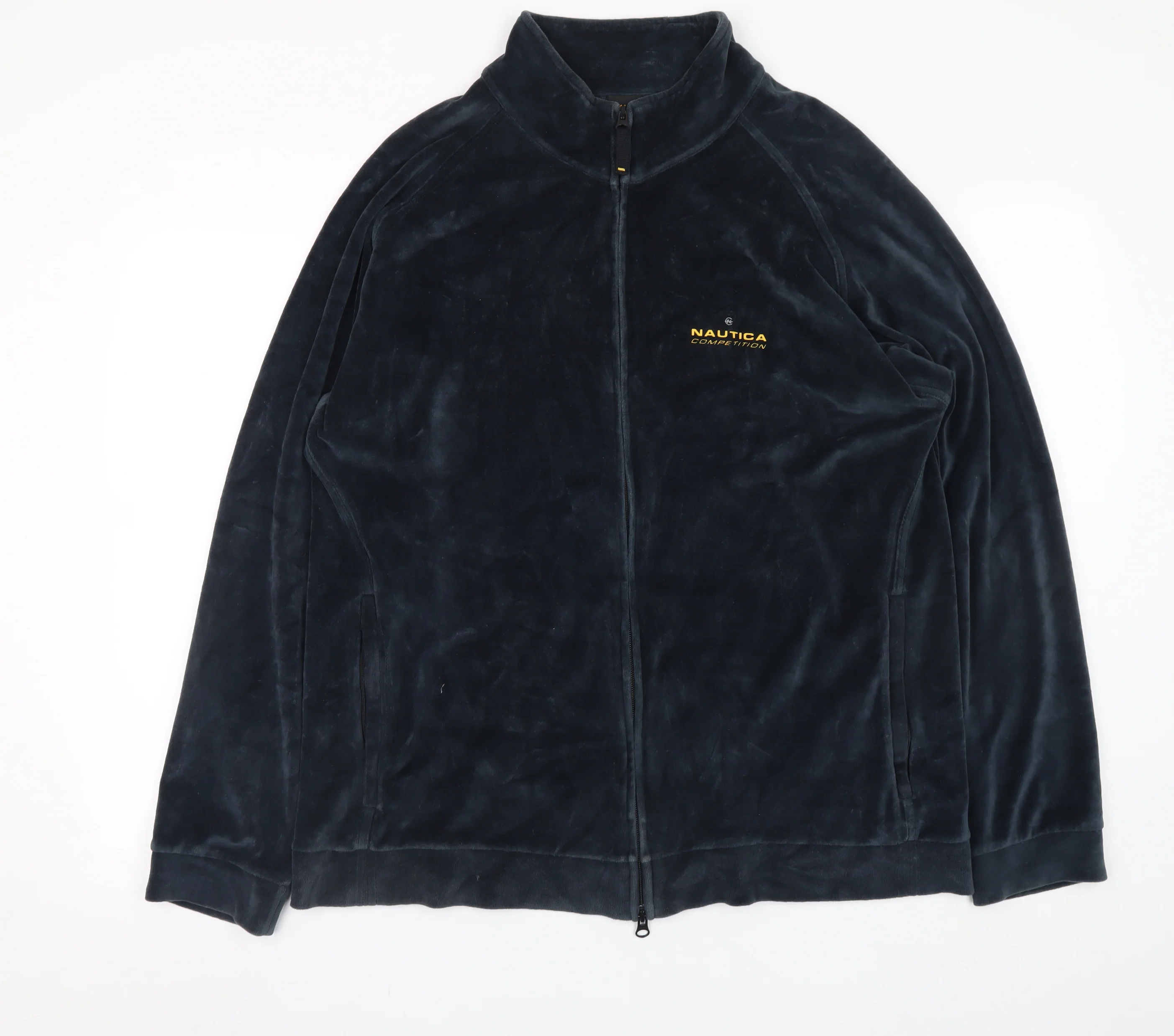 Nautica Men Blue M Velour Full Zip Jacket Stand Collar
