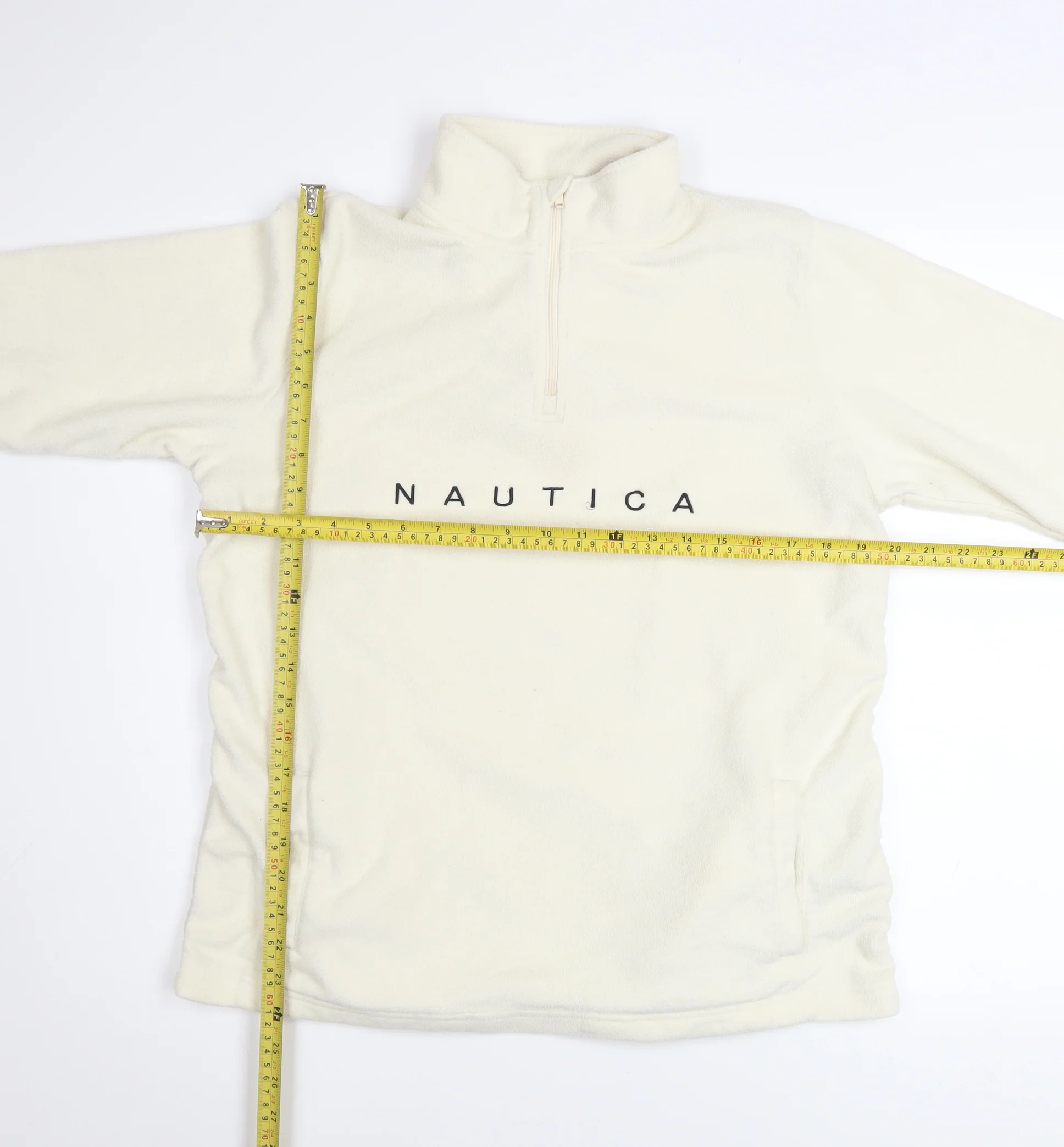 Nautica Men Ivory Fleece 1/4 Zip Pullover Sweatshirt M - Image 2