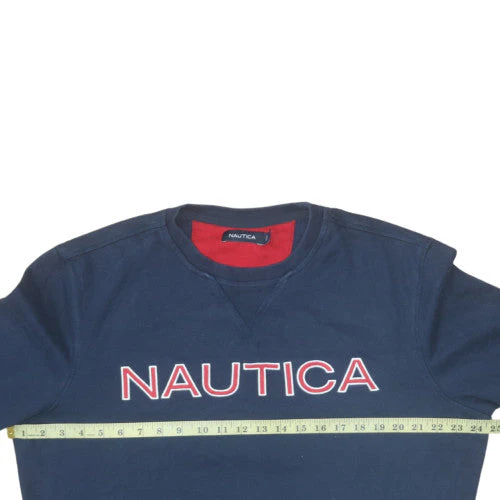 Nautica Men's Blue Crew Neck Pullover Sweatshirt L Embroidered Logo - Image 2