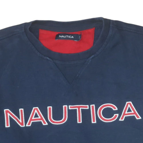 Nautica Men's Blue Crew Neck Pullover Sweatshirt L Embroidered Logo - Image 8