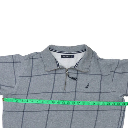 Nautica Men's Grey Check 1/4 Zip Fleece Sweatshirt Size L - Image 2