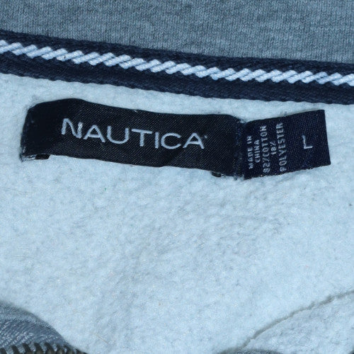 Nautica Men's Grey Check 1/4 Zip Fleece Sweatshirt Size L - Image 5