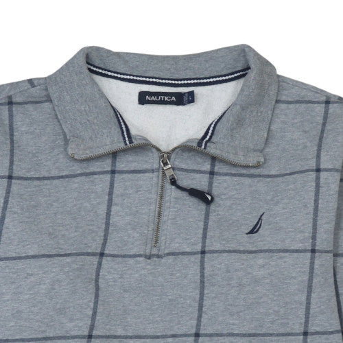 Nautica Men's Grey Check 1/4 Zip Fleece Sweatshirt Size L - Image 8