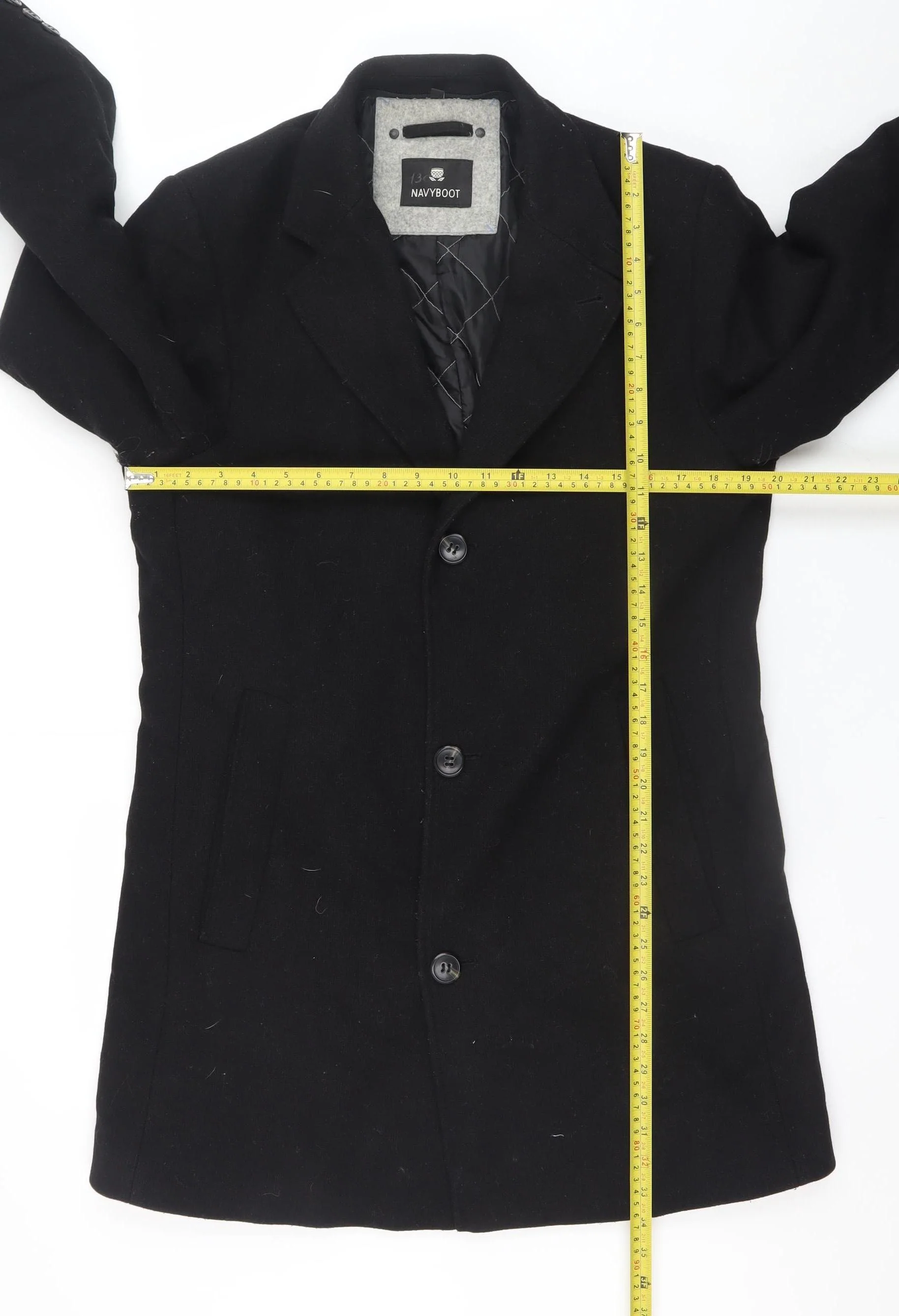 Navyboot Men's Black Wool Blend Overcoat Size 48 Regular - Image 2