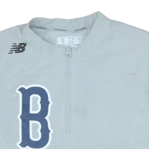 New Balance Men's Grey Medium Track Jacket 1/4 Zip Athletic Logo Top - Image 6