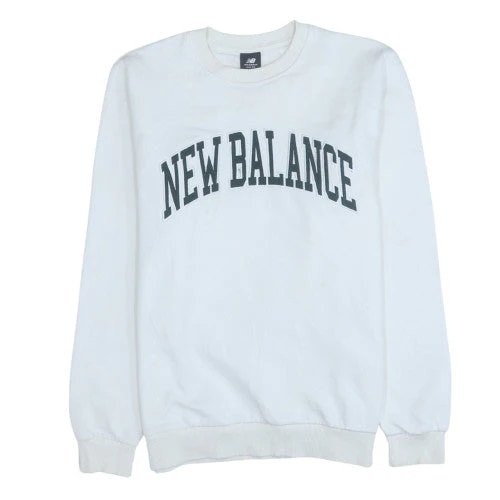 New Balance Men's White Sweatshirt S Regular Fit Crew Neck Pullover