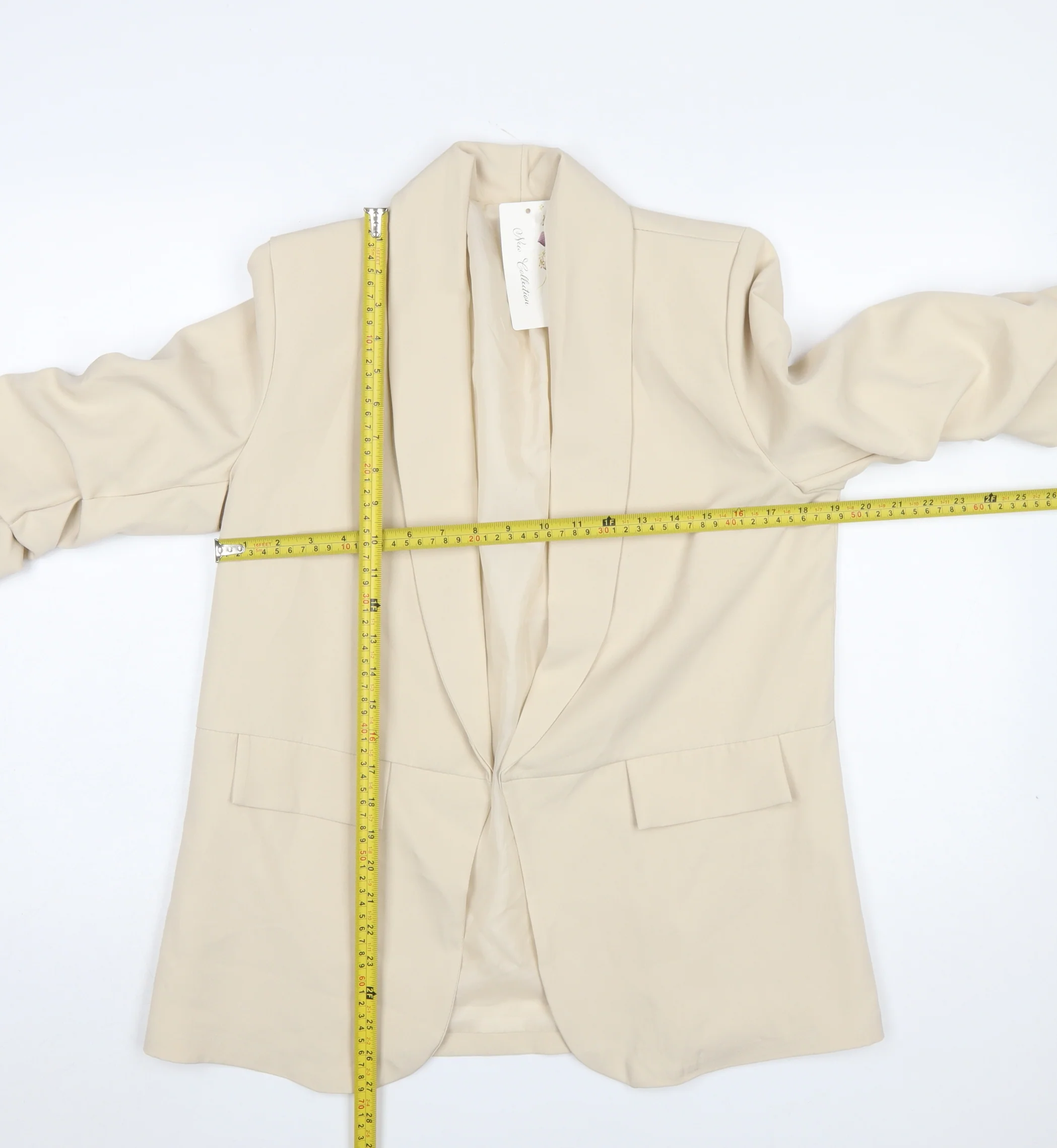 New Collection Women Beige Shawl Lapel Blazer Jacket S - Image 2