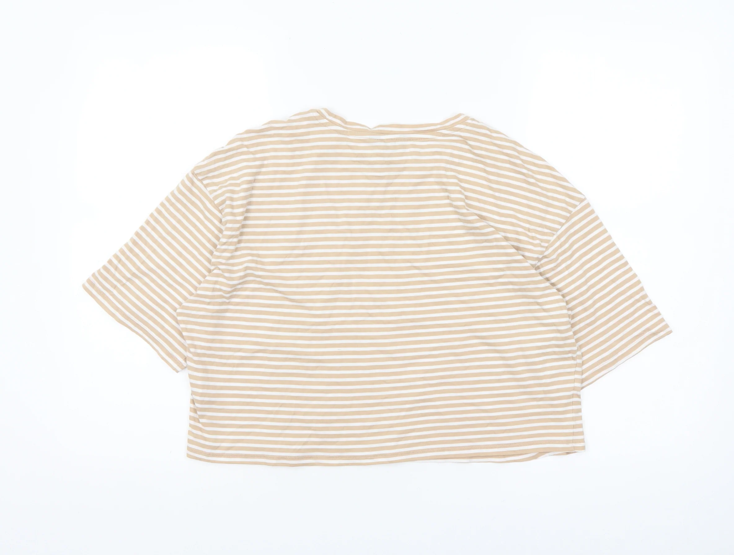 New Look Girls Beige Striped Cropped T-Shirt Age 14-15 Years Cotton - Image 3