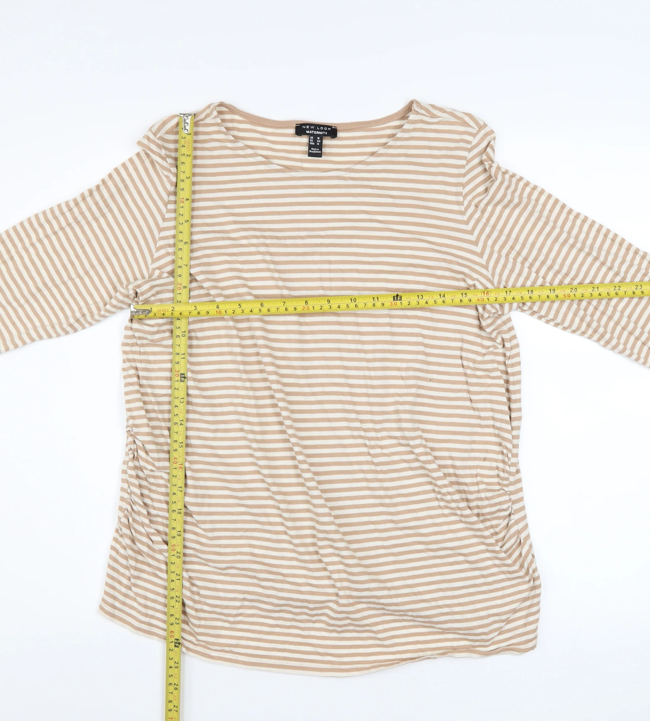New Look Maternity Beige Striped 3/4 Sleeve Crew Neck Cotton T-Shirt UK 16 - Image 2