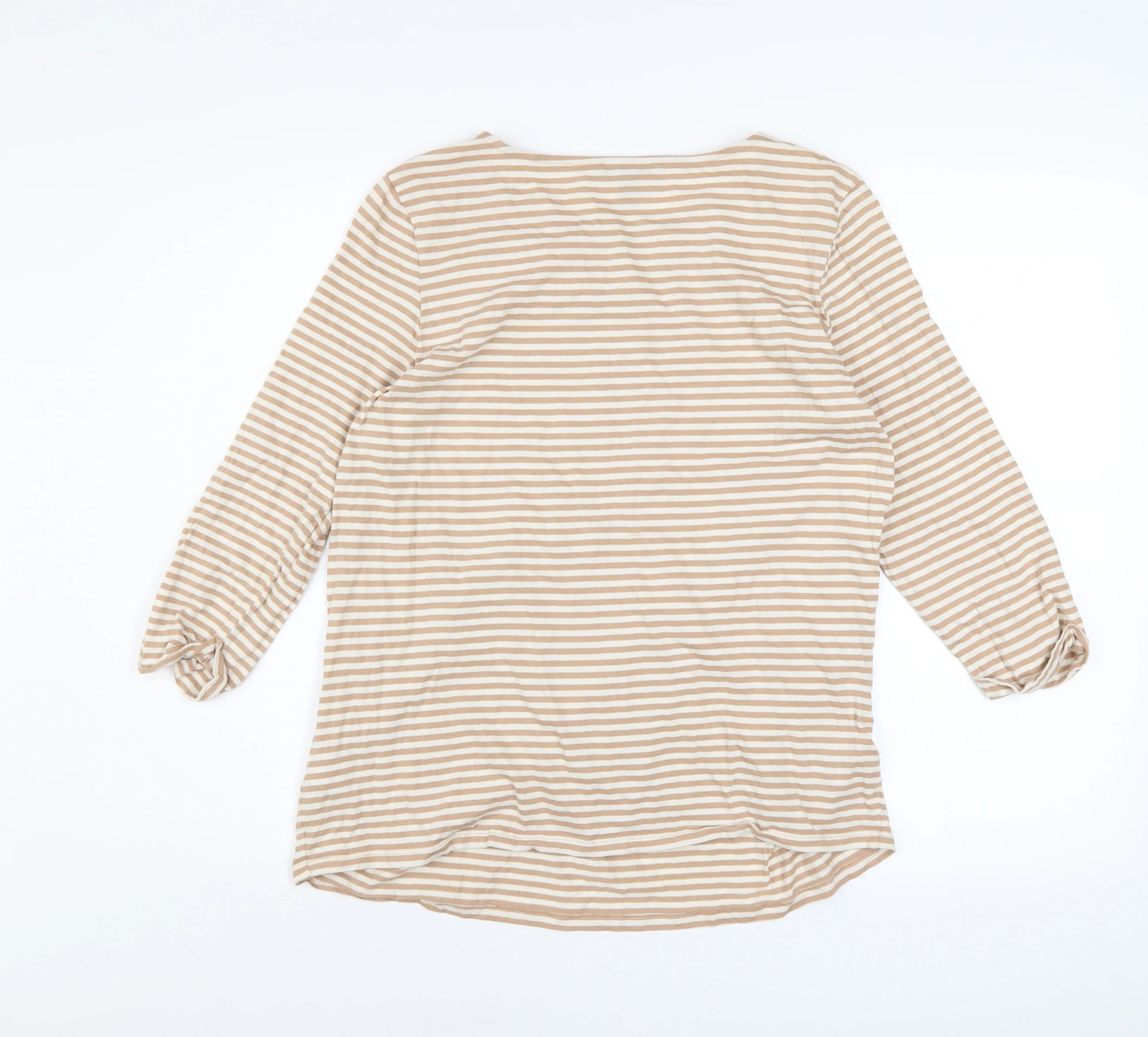 New Look Maternity Beige Striped 3/4 Sleeve Crew Neck Cotton T-Shirt UK 16 - Image 3