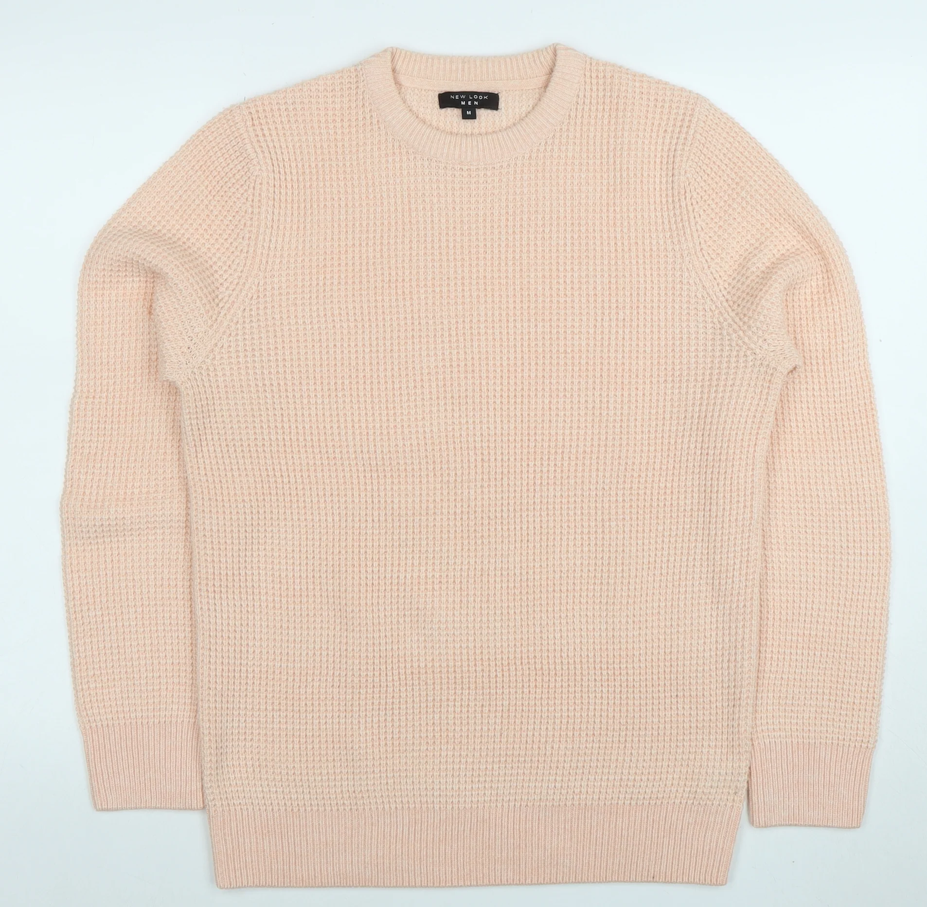 New Look Men Beige Waffle-Knit Crew Neck Jumper Size M