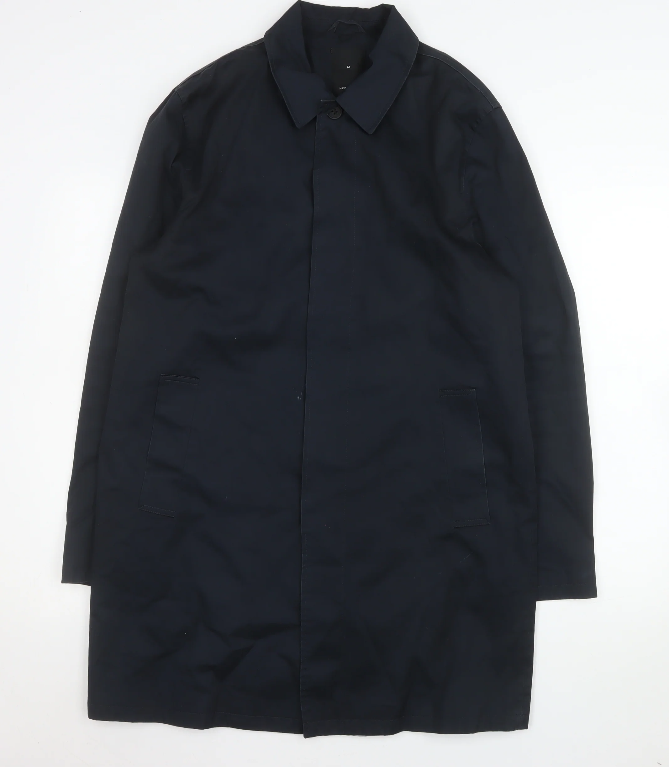 New Look Men Blue Cotton Acrylic Long Trench Coat M Regular