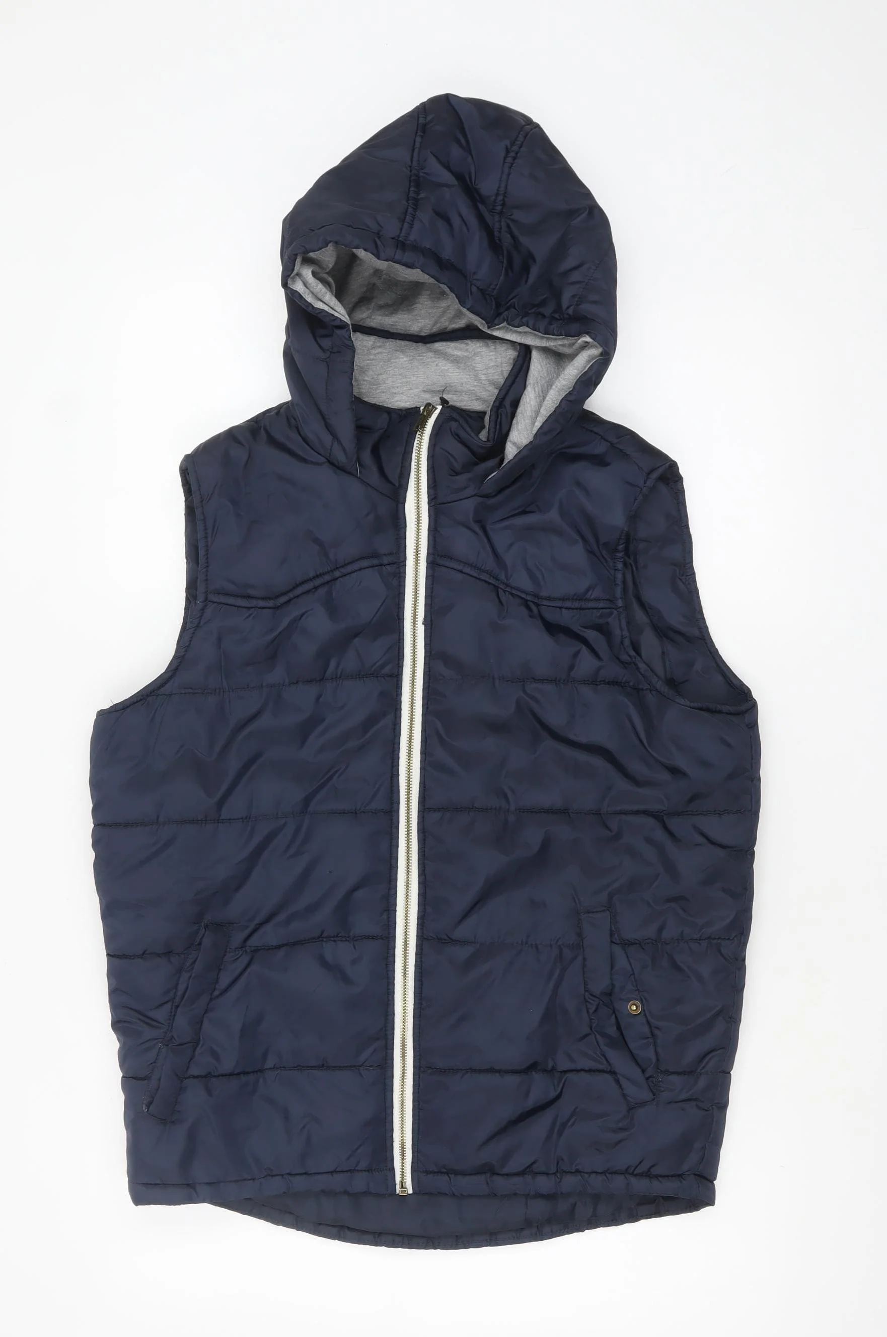 New Look Men Blue Hooded Quilted Bodywarmer Vest Size S
