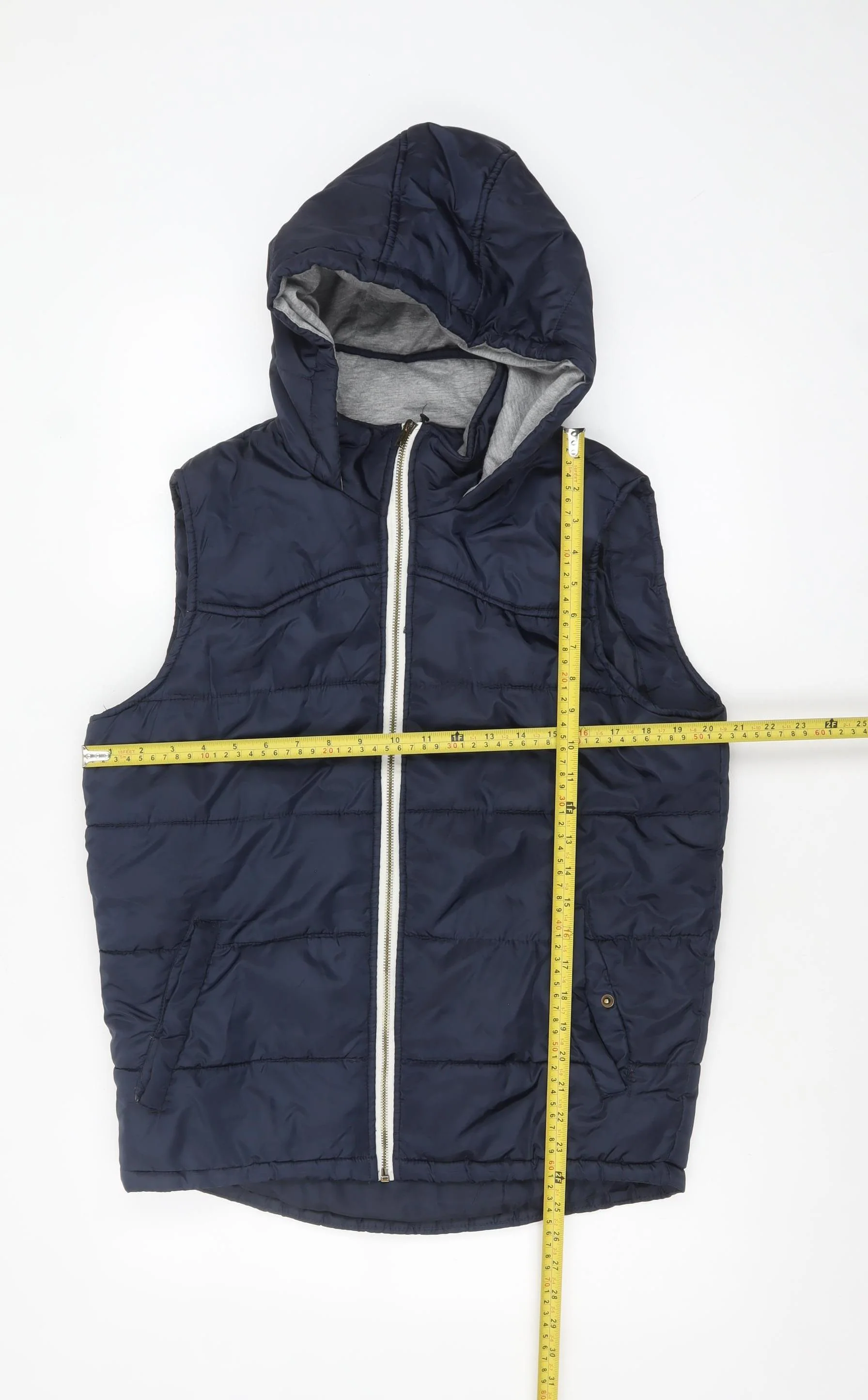 New Look Men Blue Hooded Quilted Bodywarmer Vest Size S - Image 2