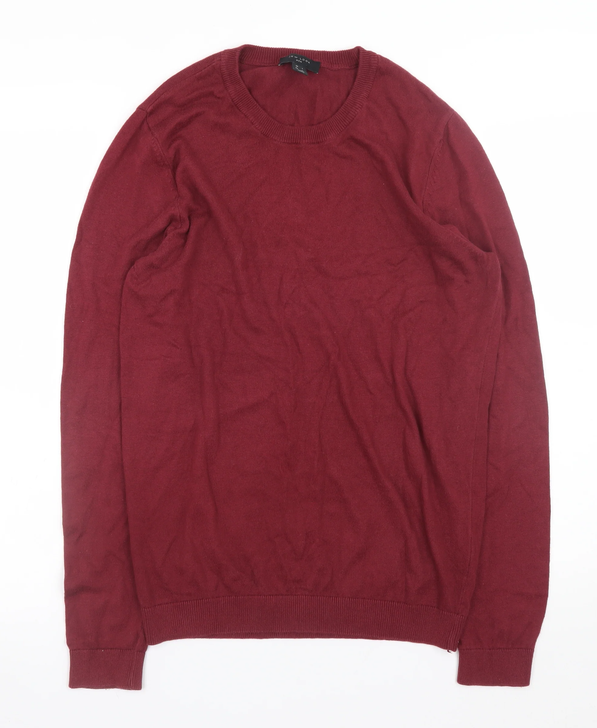 New Look Men Red Cotton Crew Neck Pullover Jumper Size S