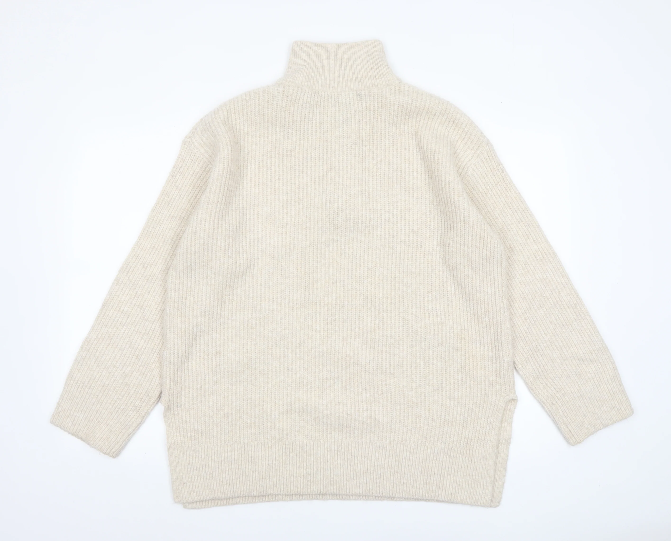New Look Women Beige High Neck Half Zip Knit Jumper Size M - Image 3