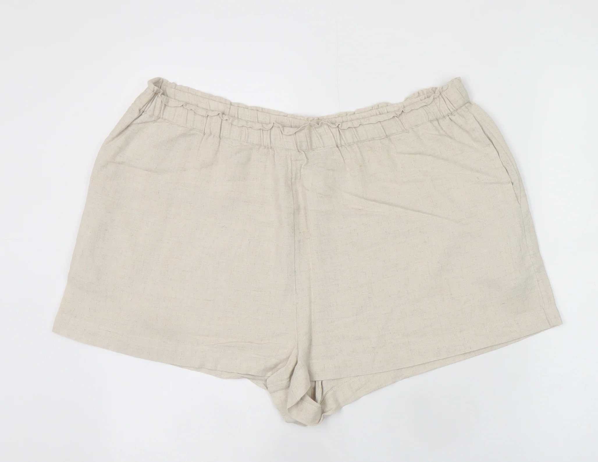 New Look Women Beige Linen Blend Casual Shorts Size 18