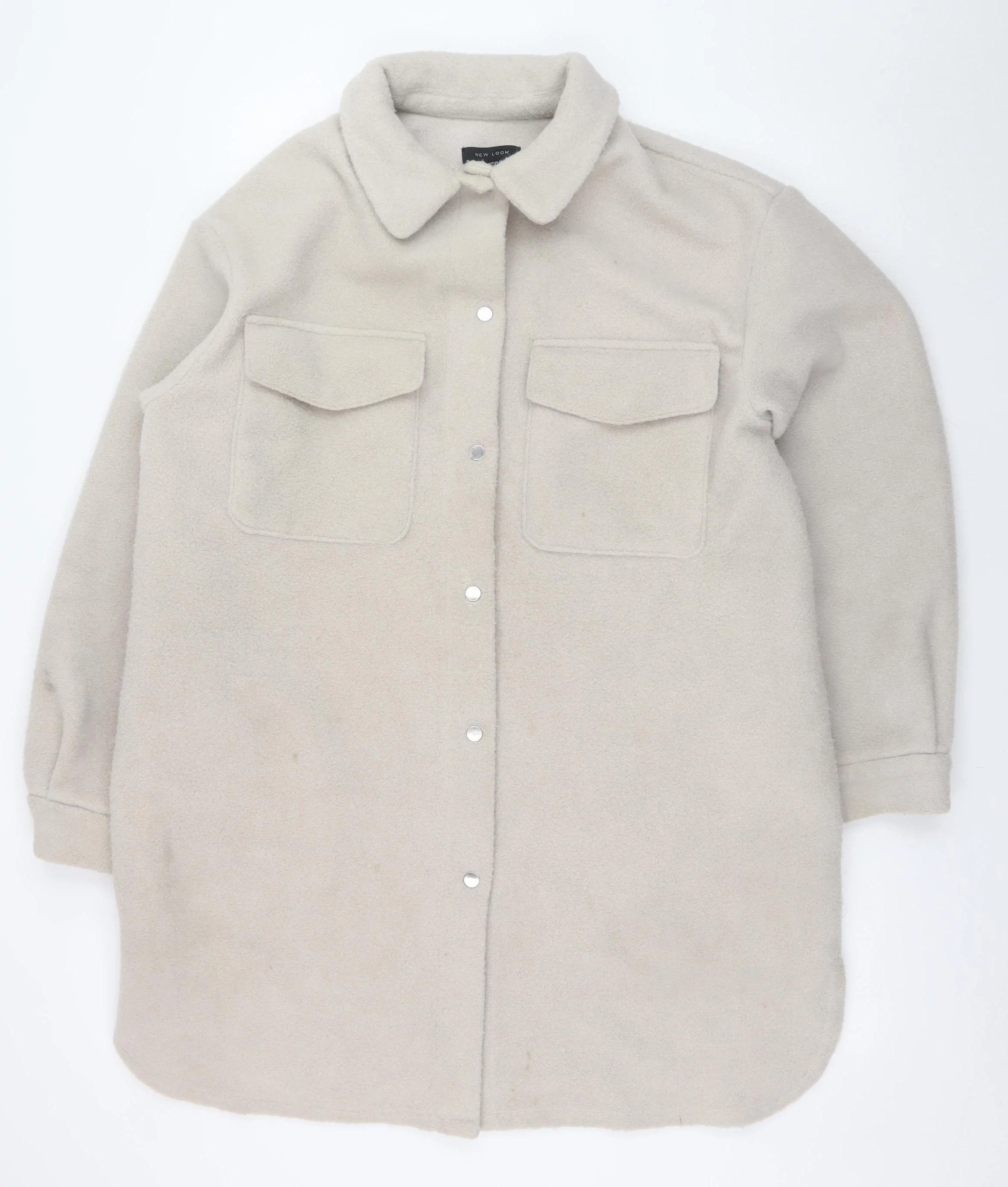 New Look Women Beige Long Fleece Shacket Jacket Size M