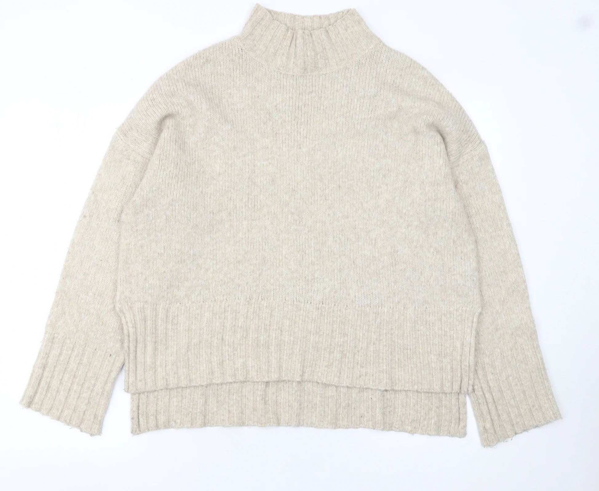 New Look Women Beige Mock Neck Relaxed Knit Pullover Jumper M